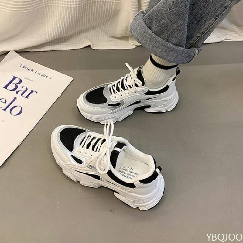 Dámské venkovní sportovní boty se silnou podrážkou Jarní nové módní boty se silnou podrážkou Šněrovací Síťované Prodyšné Vulkanizované boty