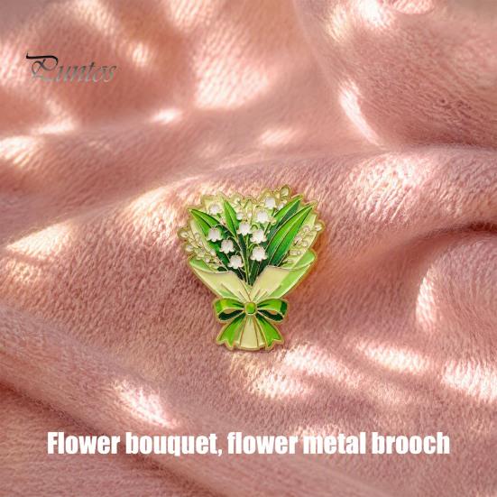 Enamel Flower Pin Set Bouquet Brooch for Women, Romantic Jewelry, Durable Floral Zinc Alloy Lapel Coats Dresses And Scarves Gold Edge Aesthetic