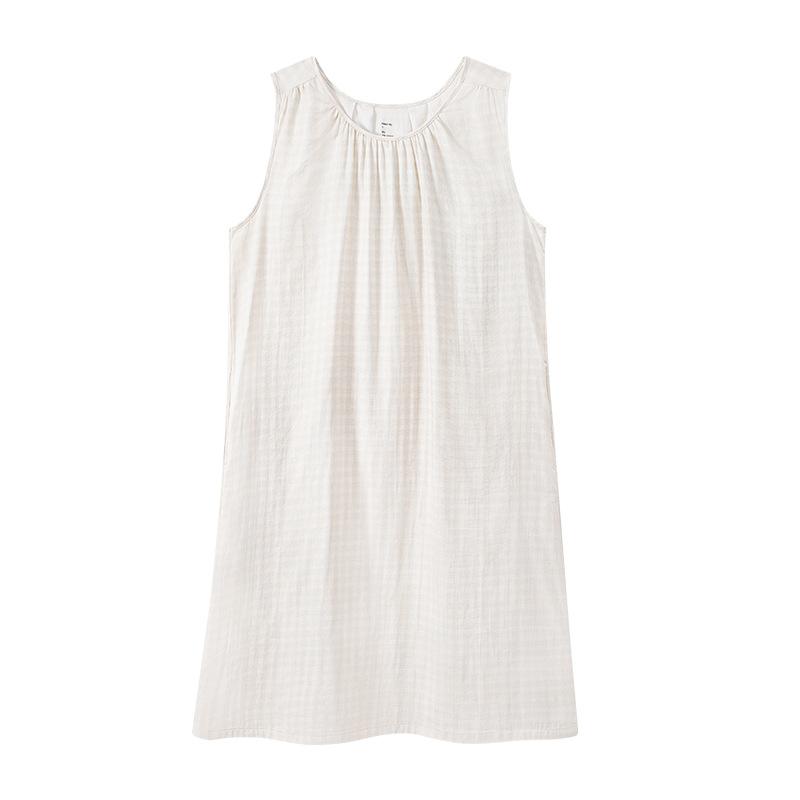 Summer pure cotton sleeveless nightdress women's Japanese plaid loose medium and long casual large size summer can wear home skirt