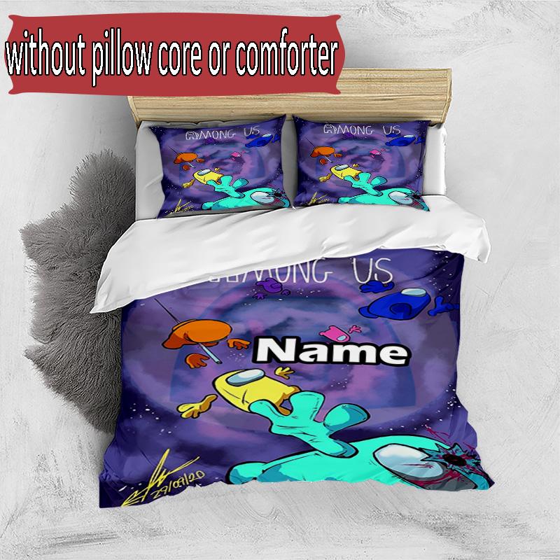 3pcs Duvet Cover Set (1*Duvet Cover + 2*Pillowcase, Without Core), Custom Name Among Us Pattern Bedding Set, Home Bedroom Decor Gift
