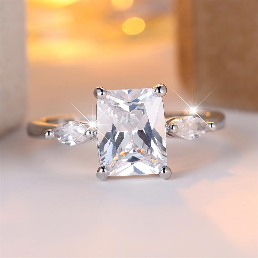 Rectangle Crystal Stone White Zircon Rings For Women Classic CopperColor Engagement Bands Wedding Jewelry Bridal Birthday Gifts