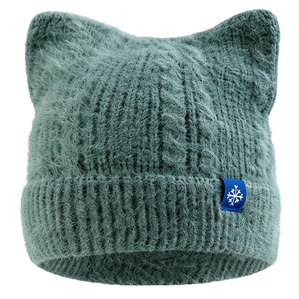 New Women And Girls Cat Ear Knit Beanie Hat, Cute Faux Fur Fluffy Candy‑Color Winter Hat, For Winter Daily Street Wear