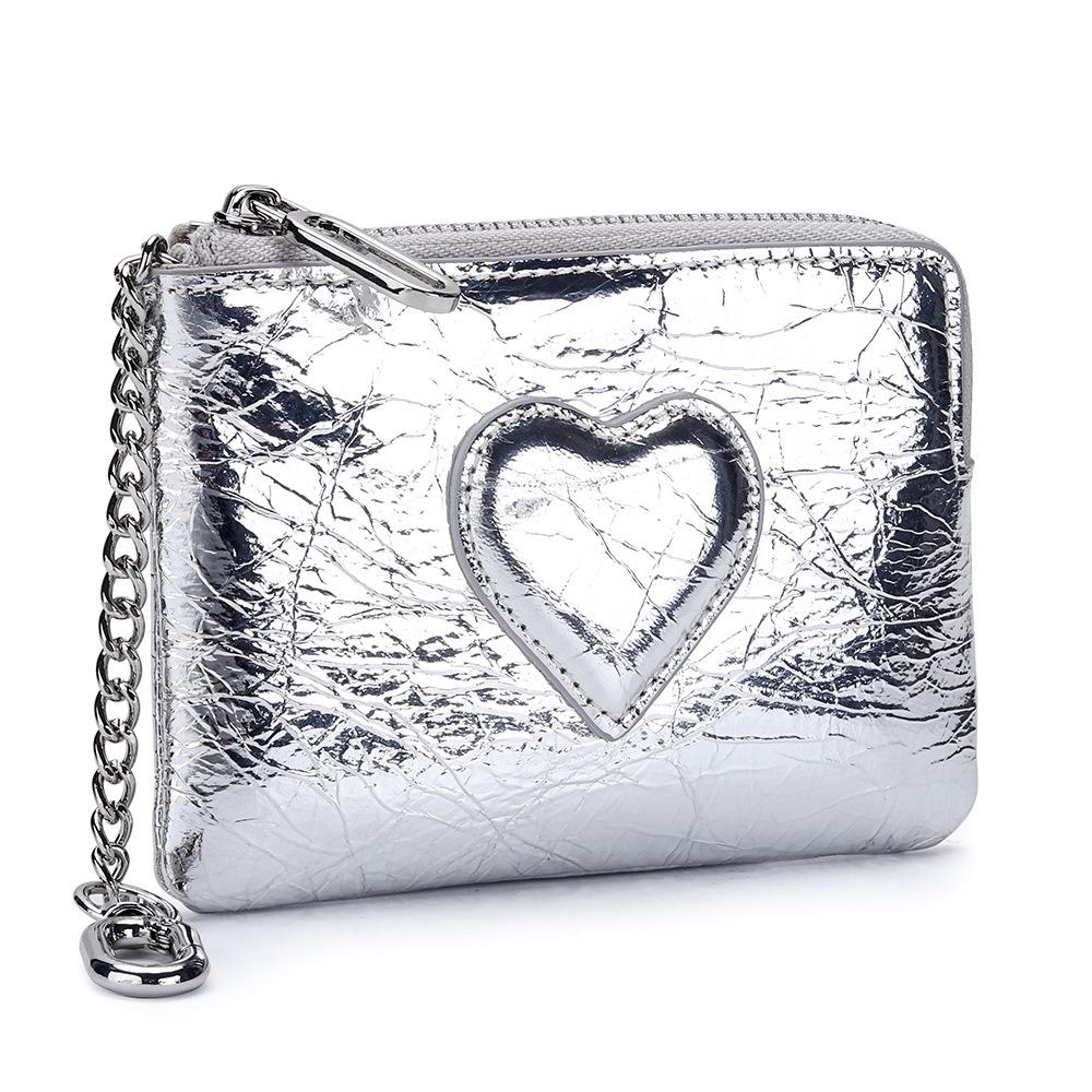 Women's Leather Coin Purse with KeyChain Small Zipper Heart pattern Change Pouch for Women Wallet Hanging Buckle Coin holders