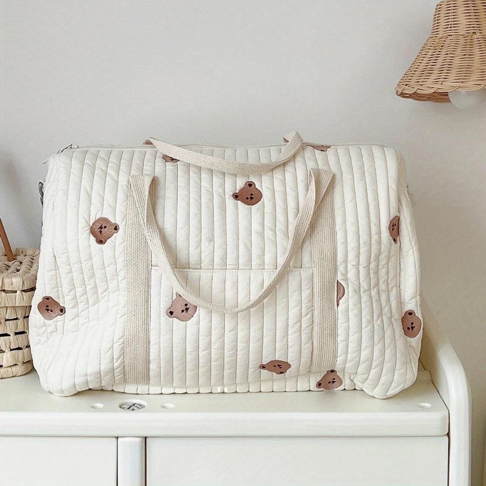 Baby Diaper Bag Embroidered Nappy Organizer Cute Cartoon Messenger Bag with Zipper Mom Bag Storage Bag Luggage Tote Bag