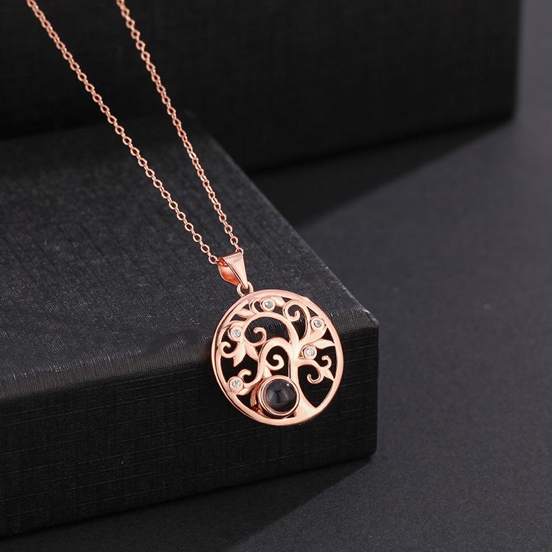 

100 Языков Я Люблю Тебя Ожерелье Дерево Любви из Стерлингового Серебра с Пользовательской Фотопроекцией для Женщин розового золота