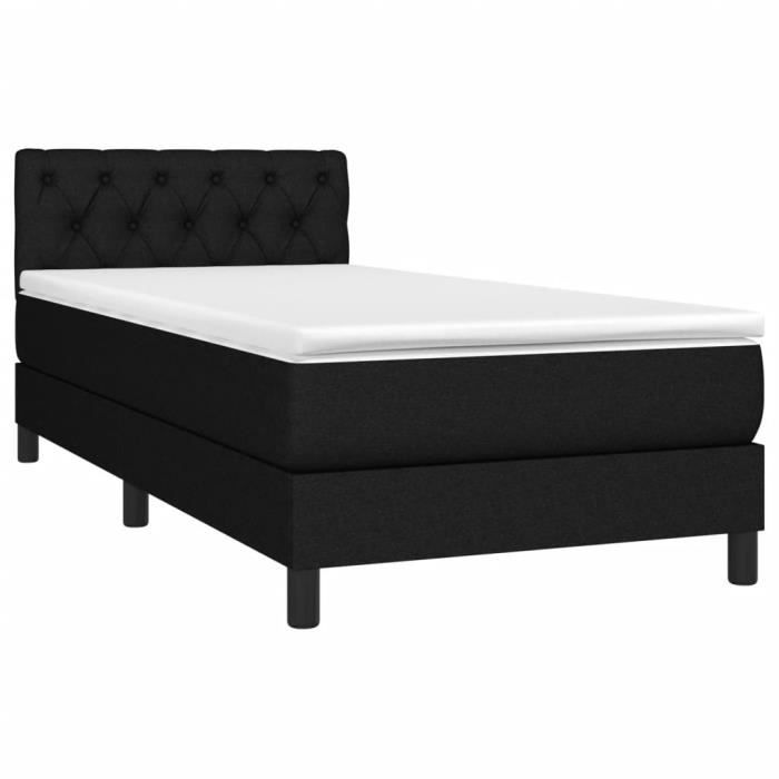 3140251 vidaXL Lit à sommier tapissier et matelas Noir 80x200 cm Tissu