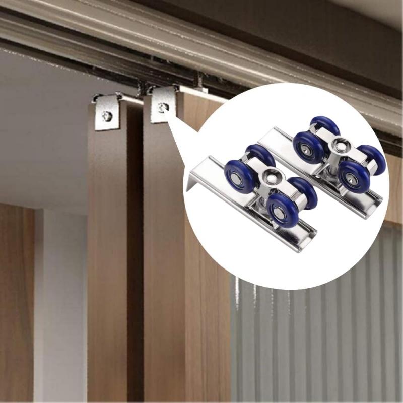 2Pcs Pocket Door Roller Hardware Slide,4 Wheel Sliding Doors Bearing Pulley Home Room Wood Door Hanging Wheels,Rail Track Pulley