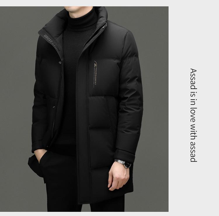 Men's 2024 Winter White Duck Down Hooded Mid-Length Jacket - Detachable, High-End Business Casual Style