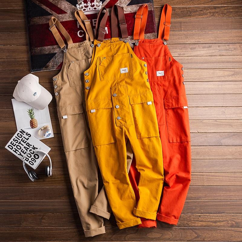 Tuta da uomo Salopette Pantaloni da jogging tinta unita Tasche Streetwear Cotone largo Spalline Bretelle Tuta da lavoro cargo da uomo Rompers