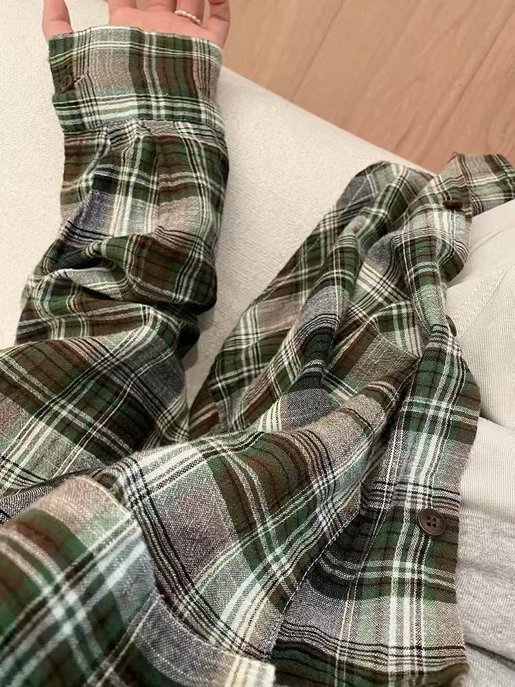 Korean-Style Plaid Oversized Cardigan Long Sleeve Shirt for Women