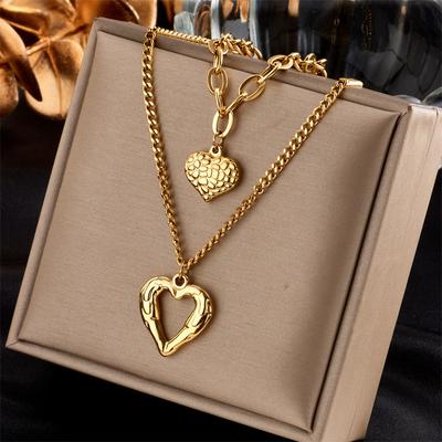 Stainless Steel Irregular Folds 2 Heart Love Necklace For Women Charm Party Accessories High-Quality Fashion Pendant Gifts