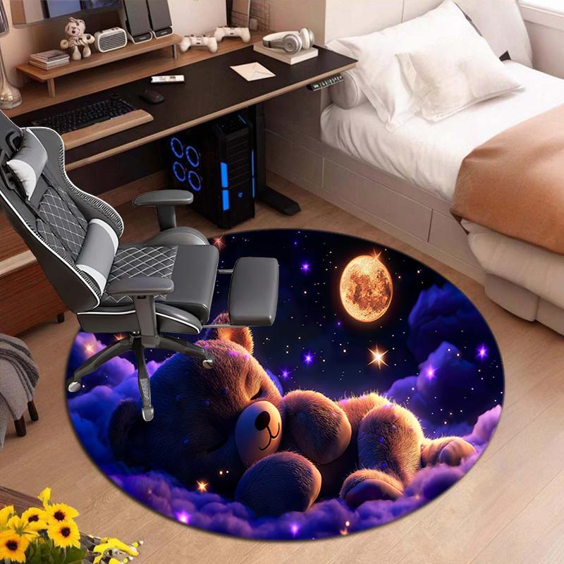 1Pc Bear Circular Print Rug - Home Decoration Carpet For Living Room Bedroom Flooring Computer Chair Area Rug