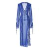 Women V Neck Outfits Elegant Mesh Tie Up Ruffle Holiday Sexy See Through Maxi Dress