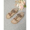 Bohemian Style Large Size Flat Bottomed Flower Rhinestone Sandals Open Toed Outer Wear Beach Sandals