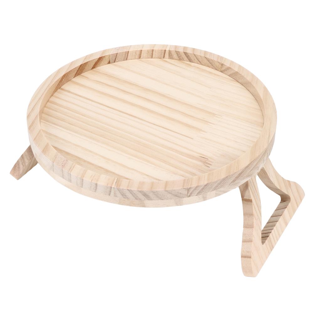 Clip On Tray Natural Bamboo 9.8in Round Home Couch Sofa Armrest Clip Tray Table for Snack Coffee