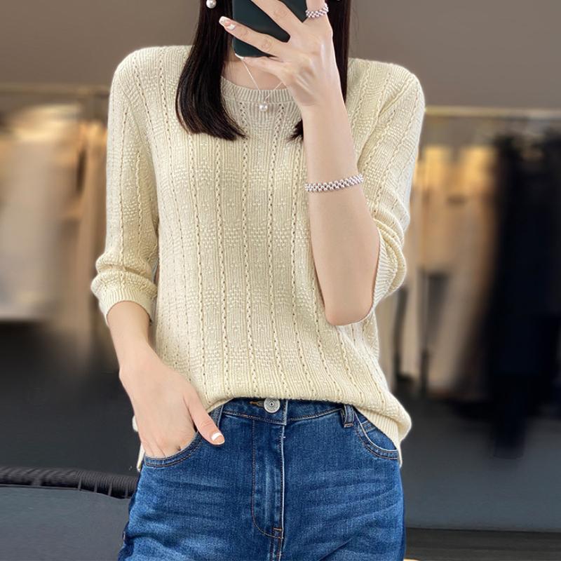 

Хлопковый свитер с круглым вырезом и рукавом три четверти, летний новый свободный универсальный свитер, простой модный топ L