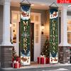 2D Flat, 2pcs 2pcs Merry Christmas Banner Suitable for Front Door & Patio Decorations - Dark Green Snowy Santa Claus Elf Pine Branches with Red Berrie