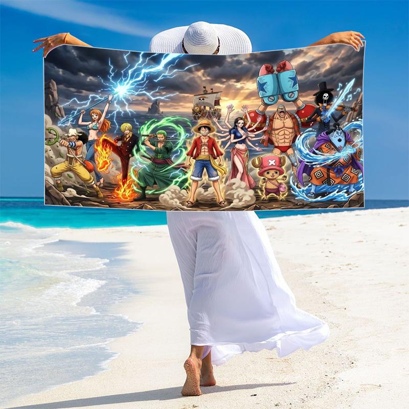 Japanese Anime Pirate Print Beach Towel, Large Soft Quick Dry Towel for Beach Camping Swimming