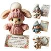Mini-Häschen-Umarmung, Ostergeschenk, Plüsch-Kaninchenpuppe mit Strickmütze und Bommeltasche, emotionales Unterstützungstier mit Geschenkbox, inspirierende Karte