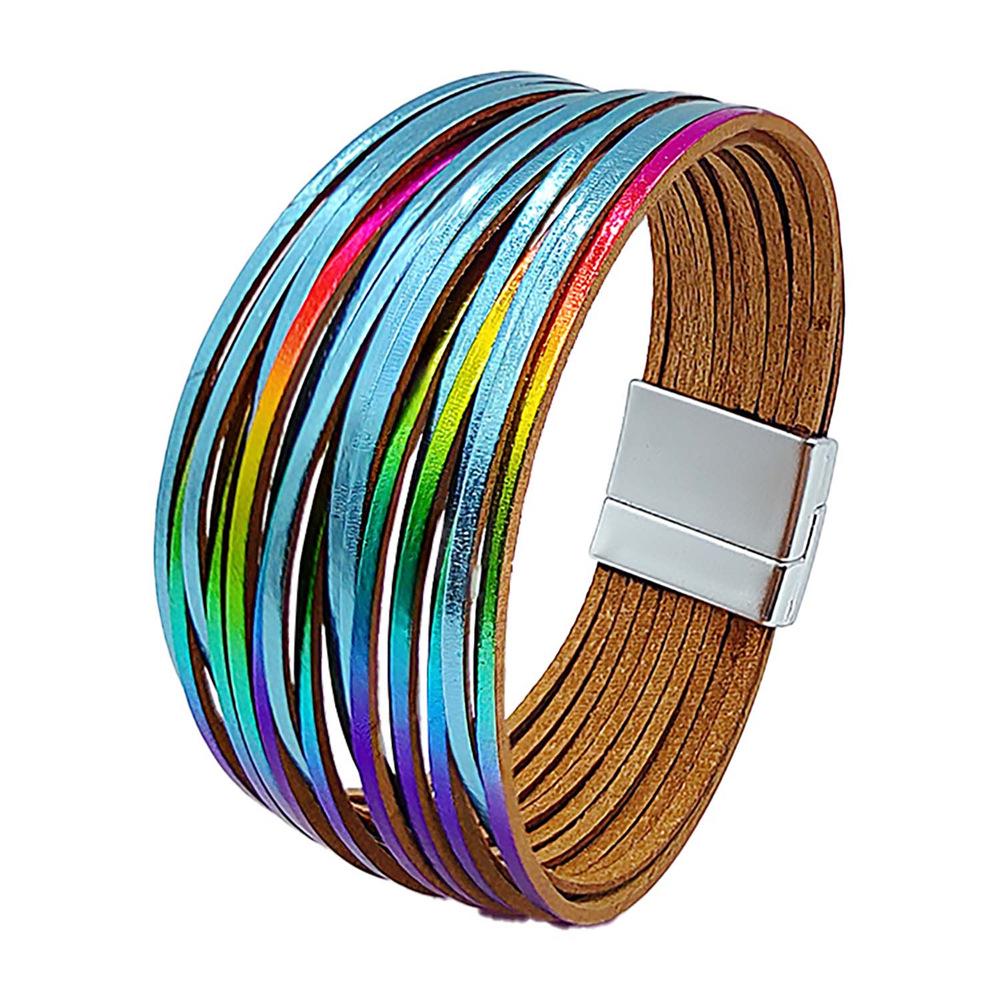 Bohemiskt Läderarmband med Flera Trådar och Prägling, med Magnetlås för Herr och Dam