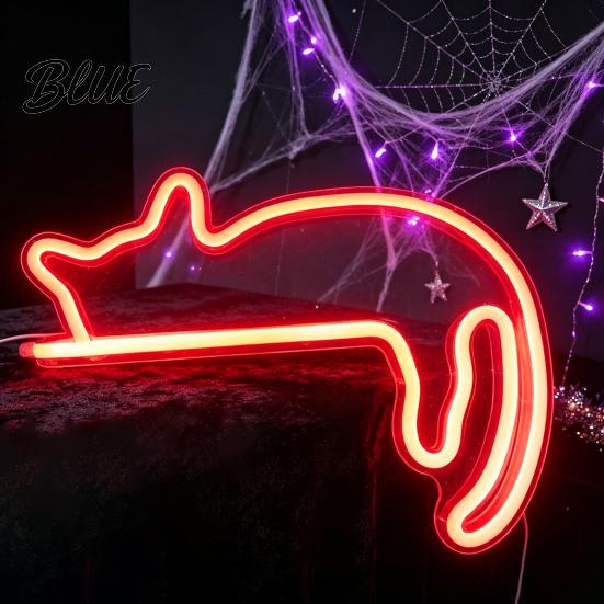 Energy Saving Wall Decor Cat LED Neon Sign Sconce for Bedroom Decor Cute Cartoon Animal Heart Shaped Light Light Decorative Lamp Living Room