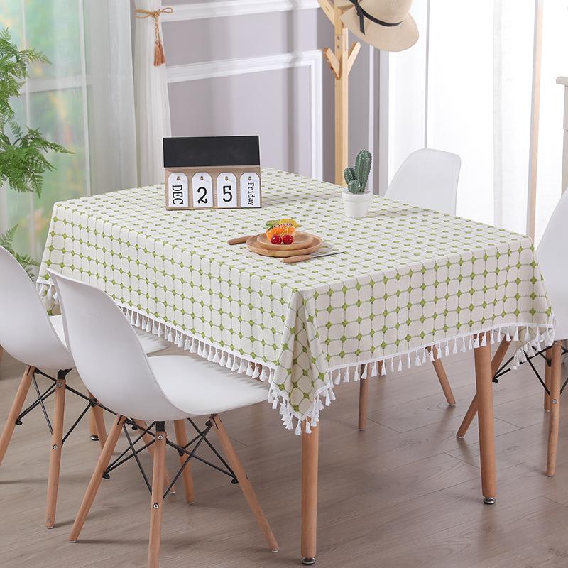 

Modern Simple Table Cloth Embroidered Checkered Tablecloth Cotton Linen Fabric Small Fresh Tea Table Rectangular Table Mat 90X90cm
