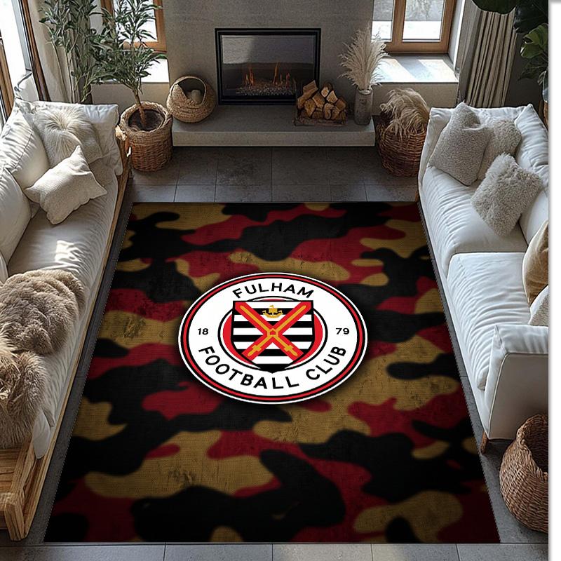 Fulham Football Print Crystal Velvet Rug, Comfortable Water Absorbent Non Slip Indoor Floor Carpet