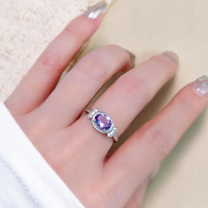 

Women s S925 Sterling Silver Brushed Craft Ring Natural Crystal Garnet Peridot Adjustable Jewelry Adjustable opening
