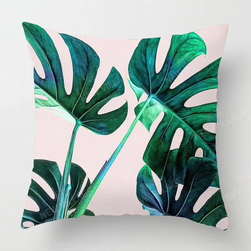 Creative Plant Leaf Patterns Throw Pillow Cover With Short Plush Print Living Room Sofa Decoration Cushion Cover Pillow Covers