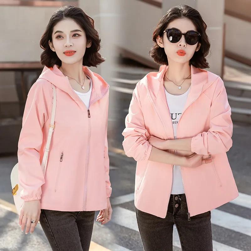 Windbreaker Jacket Women Spring Autumn Trench Coat Female Sports Leisure Outerwear Large Size Hooded Outcoat Ladies Tops