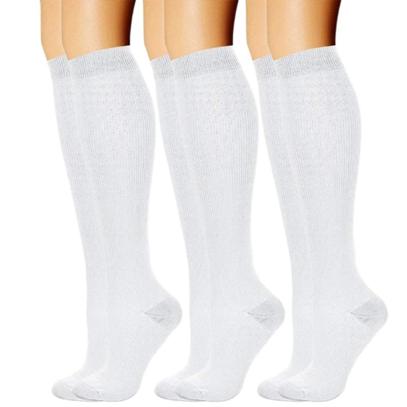 3 Pairs High Elastic Knee Length Compressed Socks for Sports Enthusiasts and Long Distances Traveling Fatigue Relief