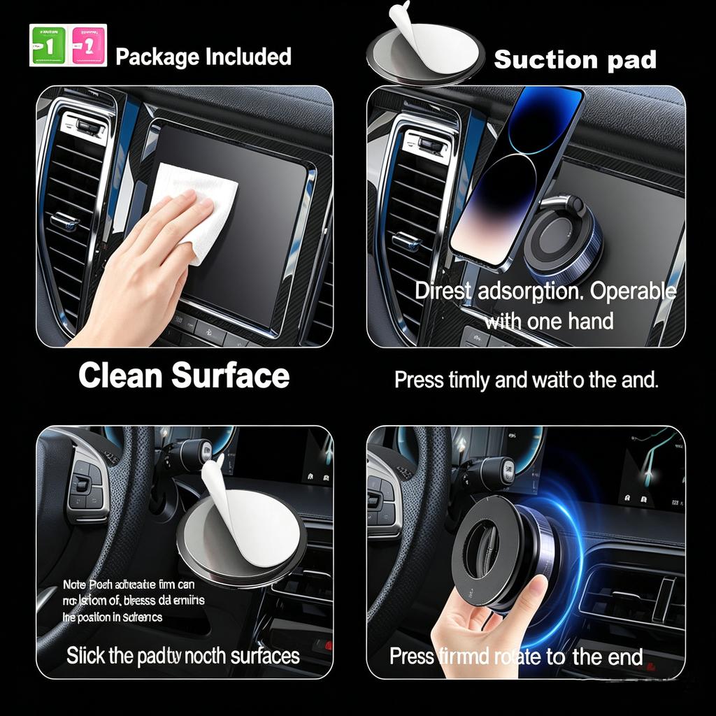 Upgraded Foldable Magnetic Car Phone Holder – N52 Magnet 360° Rotatable Dashboard Suction Cup ABS with Wrench & Pad Gift
