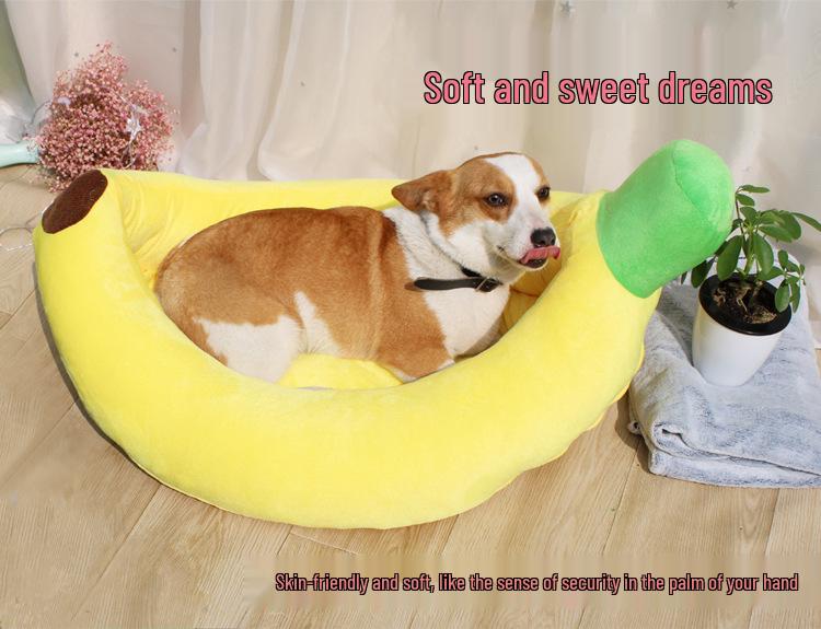 Washable Cartoon Banana Pet Bed for Small/Medium Dogs & Cats - All-Season Use