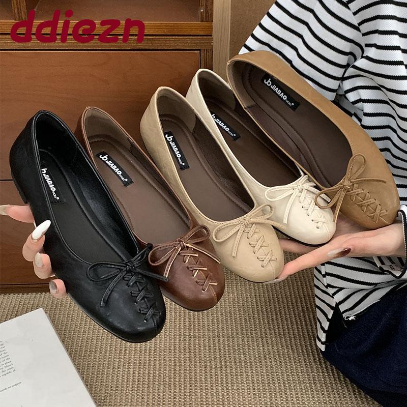 Fashion Fashion Round Toe Women Flats Slip On Shoes Casual Soft Footwear Lace Up Female Shallow Ladies Flats With Shoes