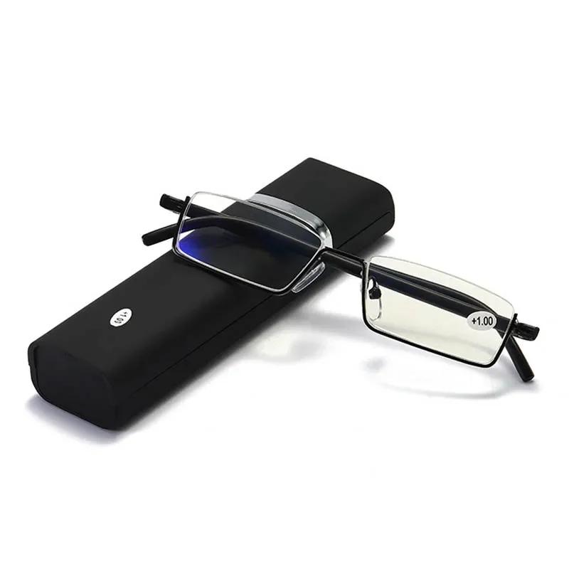 Unisex Anti-Blue Light Reading Glasses Men Women Half Frame Prescription Eyegwear Fashion Portable Eyeglasses With Case