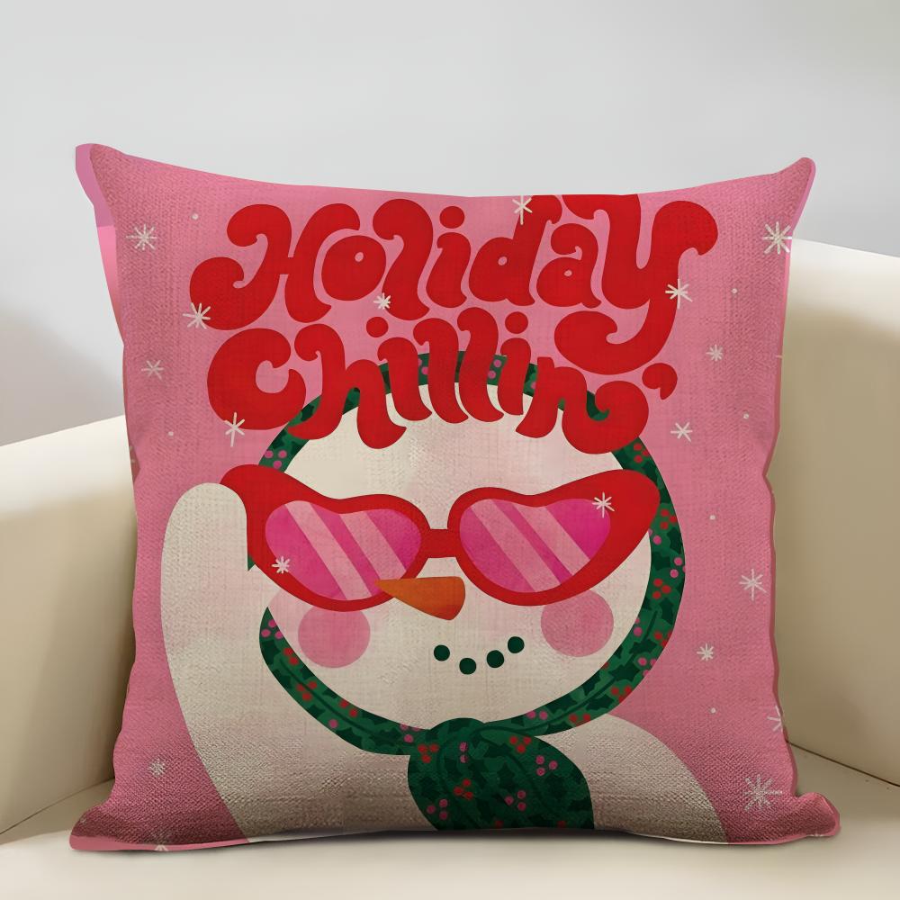 Cute Cartoon Christmas Cushion Cover Household Decoration Linen Sofa Cushion Cover: Skin-Friendly & Breathable With Invisible Zi