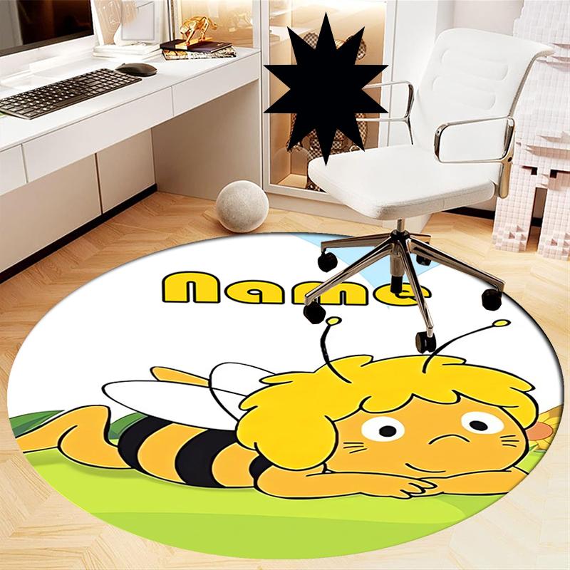 Custom Name Maya the Bee Printed Round Rug Carpet Chair Rug Area Rug Entryway Doormats,for Office Chair Living Room Bedroom Kitchen Room.