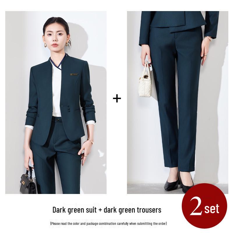 Women's Black Suit Set for Professional Reception & Hotel Work, Spring to Winter Attire.