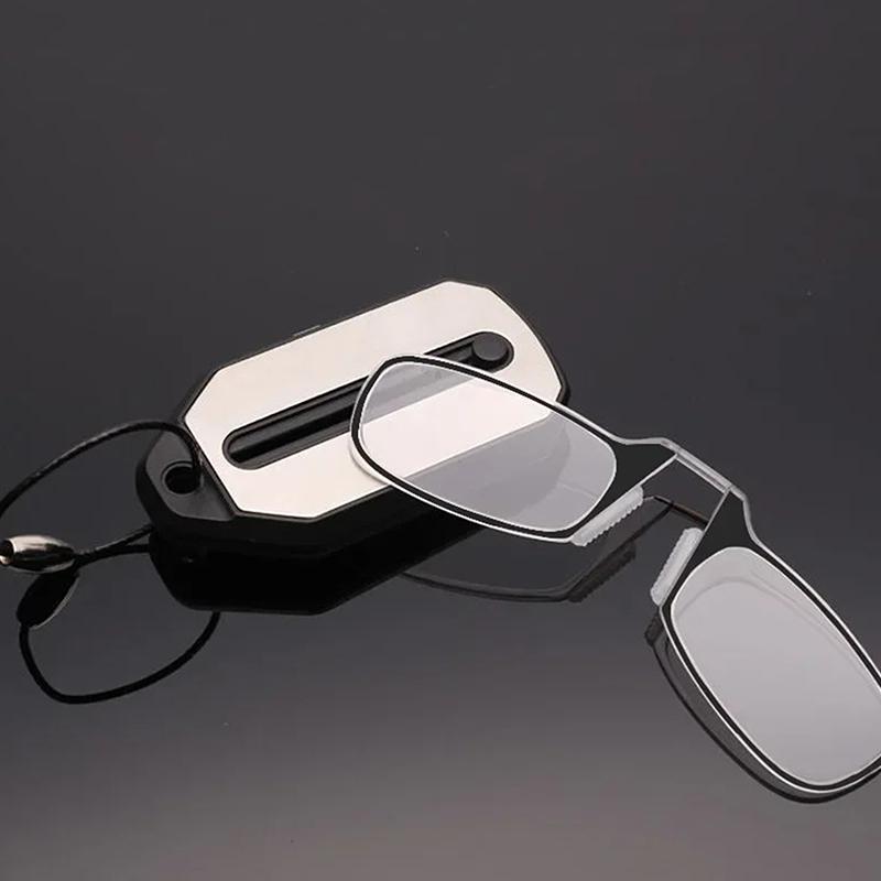 Folding Legless Nose Clip Reading Glasses Men Women Mini Portable Hyperopia Eyeglasses With Keychain Glasses Box