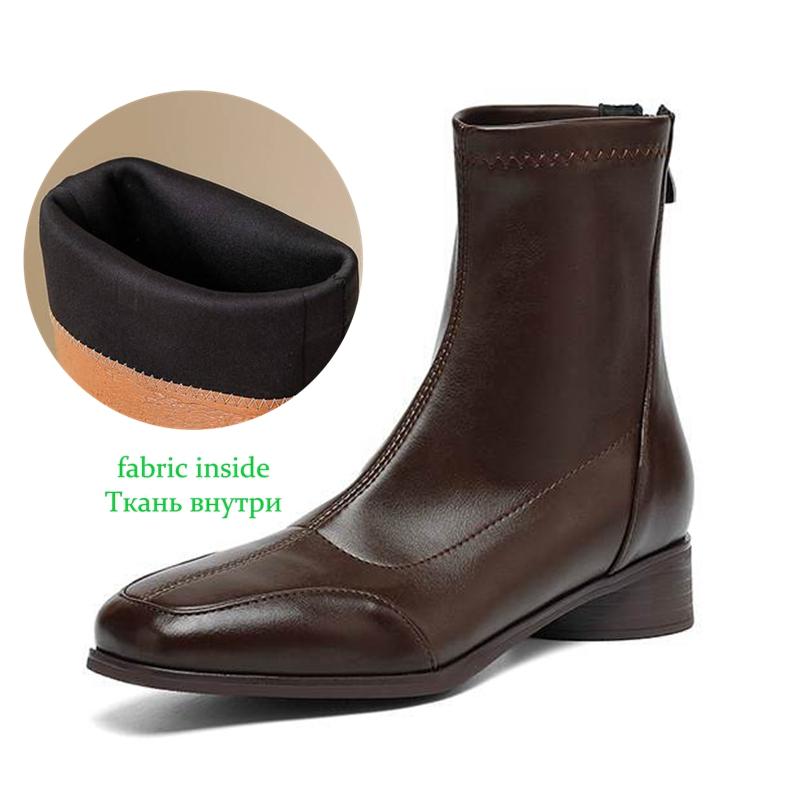 

Krazing Pot Microfiber Winter Square Toe Modern Size 33 Boots Size 43 Concise Design Med Heels Zipper Women Ankle Boots 34