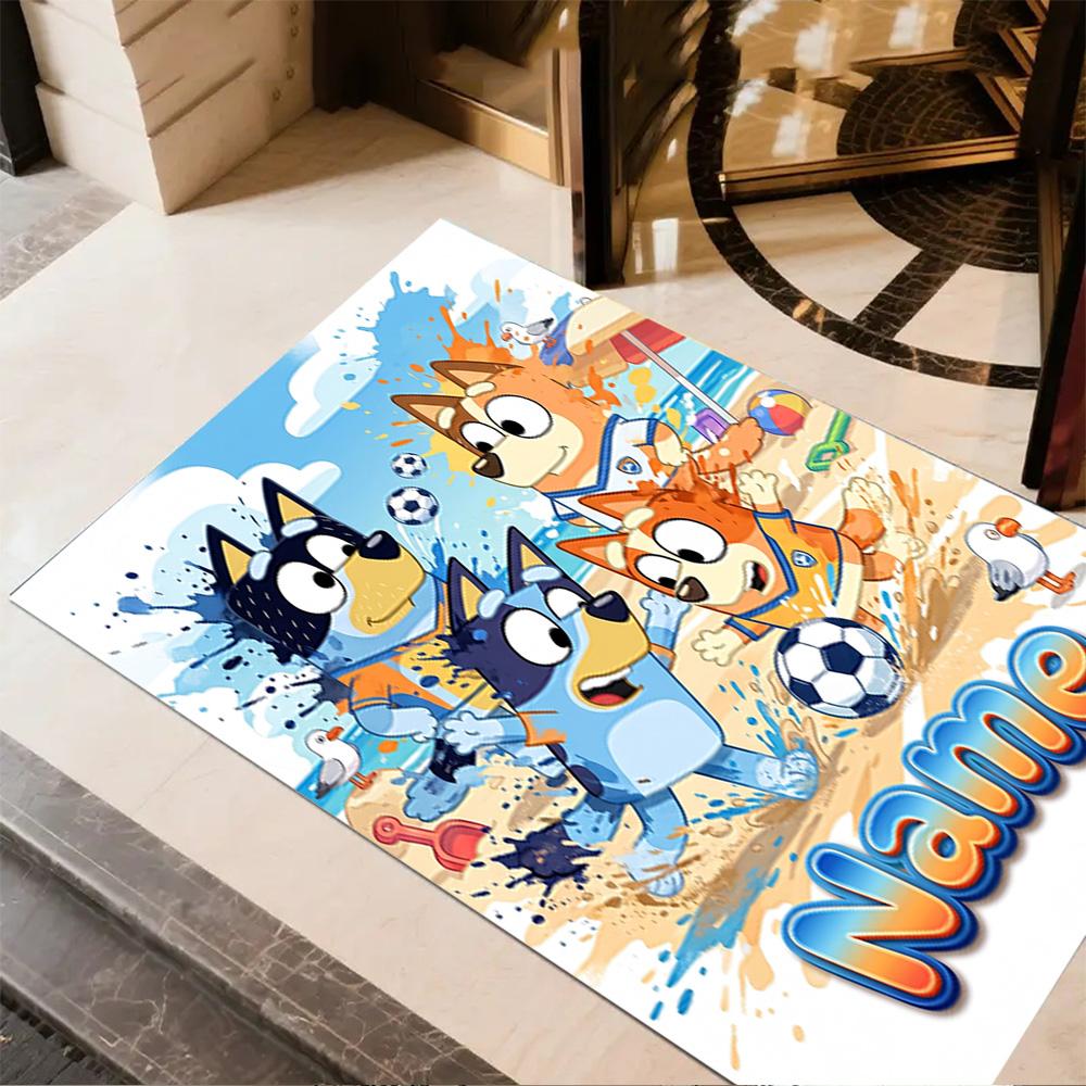Soccer Fun Bluey Personalized Name Floor Mat Design for Bedrooms Decorate Room Outdoor Entryway Antislip Carpet Decorate Offices