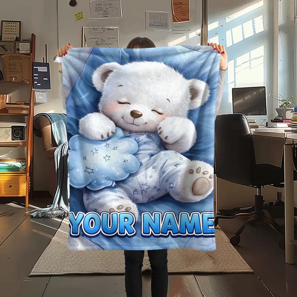 1PC Custom Name Floral Bears Harvest Patterned Flannel Blanket Suitable For All Seasons for Home Decor Warmth and Comfort Gifts Holiday Present_lx