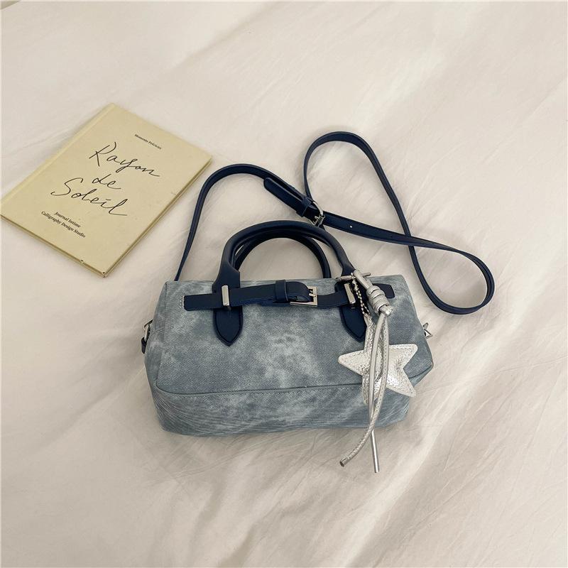 Small-sized Hand-held Boston-style Bag - Stylish Denim Bag for Office Commuting, Single-shoulder Cross-body Bag