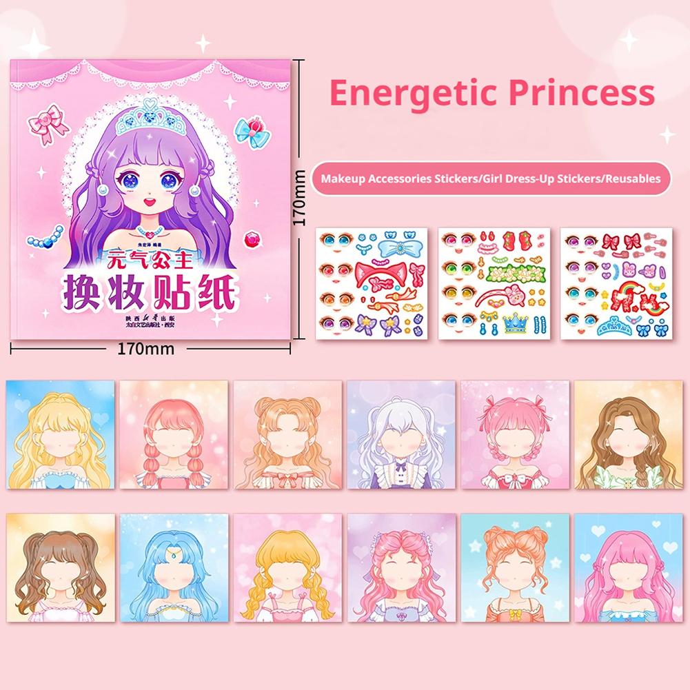 Stickers Book Handicrafts Creative Kids Stickers 15 Pages Toy Puzzle Reusable for Girls Cartoon Princess Make A Face Stickers
