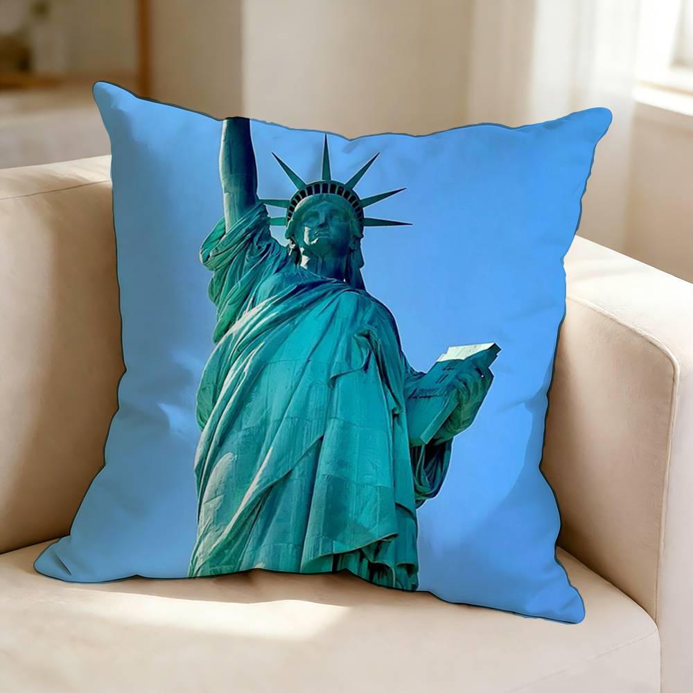 New York USA S-Statue of Liberty Square Double-Sided printed Pillow Case Bedroom Bedside Pillow Sofa Cushion Cover