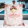 1pc Ballerina Pink Floral Soft Lightweight Flannel Throw Blanket - Elegant Ballet Dancer with Roses, All-Season Couch, Bed