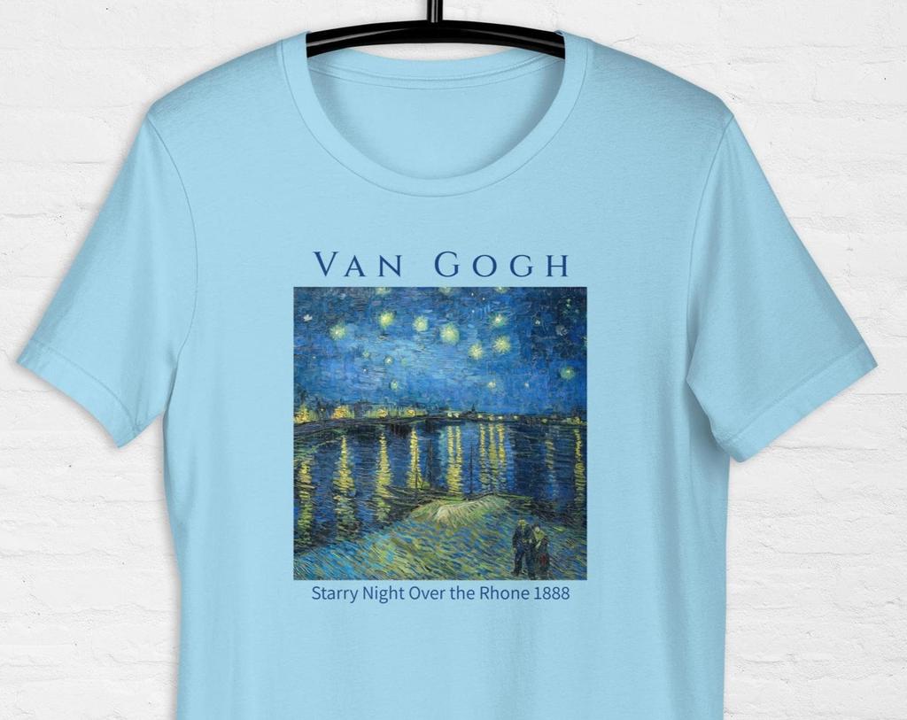 Vincent van Gogh T-shirt Starry Night Over the Rhone, Famou landscape painting, Post-Impressionism, aesthetic clothing, Art Lover Gift