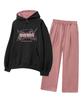 [Set] Tribal Color Block Oversized Hooded Tracksuit Set Black