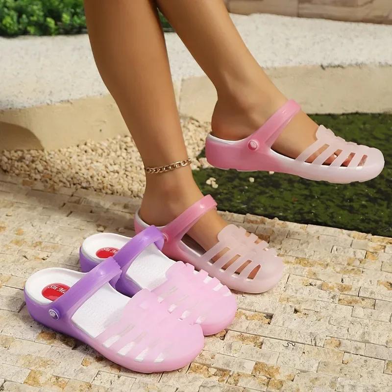 Summer New Jelly Sandals for Women 2025 Outdoor Casual Flat Shoes On Garden Beach Slippers for Women Soft Breathable Women Shoes
