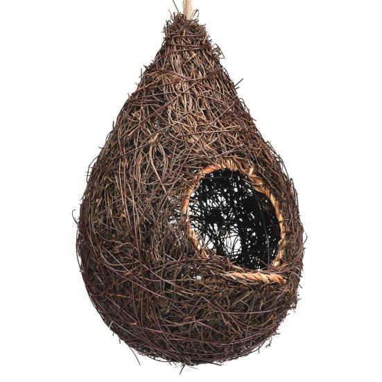 Hanging Bird House Natural Grass Hanging Bird Hut Hand Woven Drop Shape Birdhouse for Small Birds Budgies Garden Patio Terrace Indoor Outdoor
